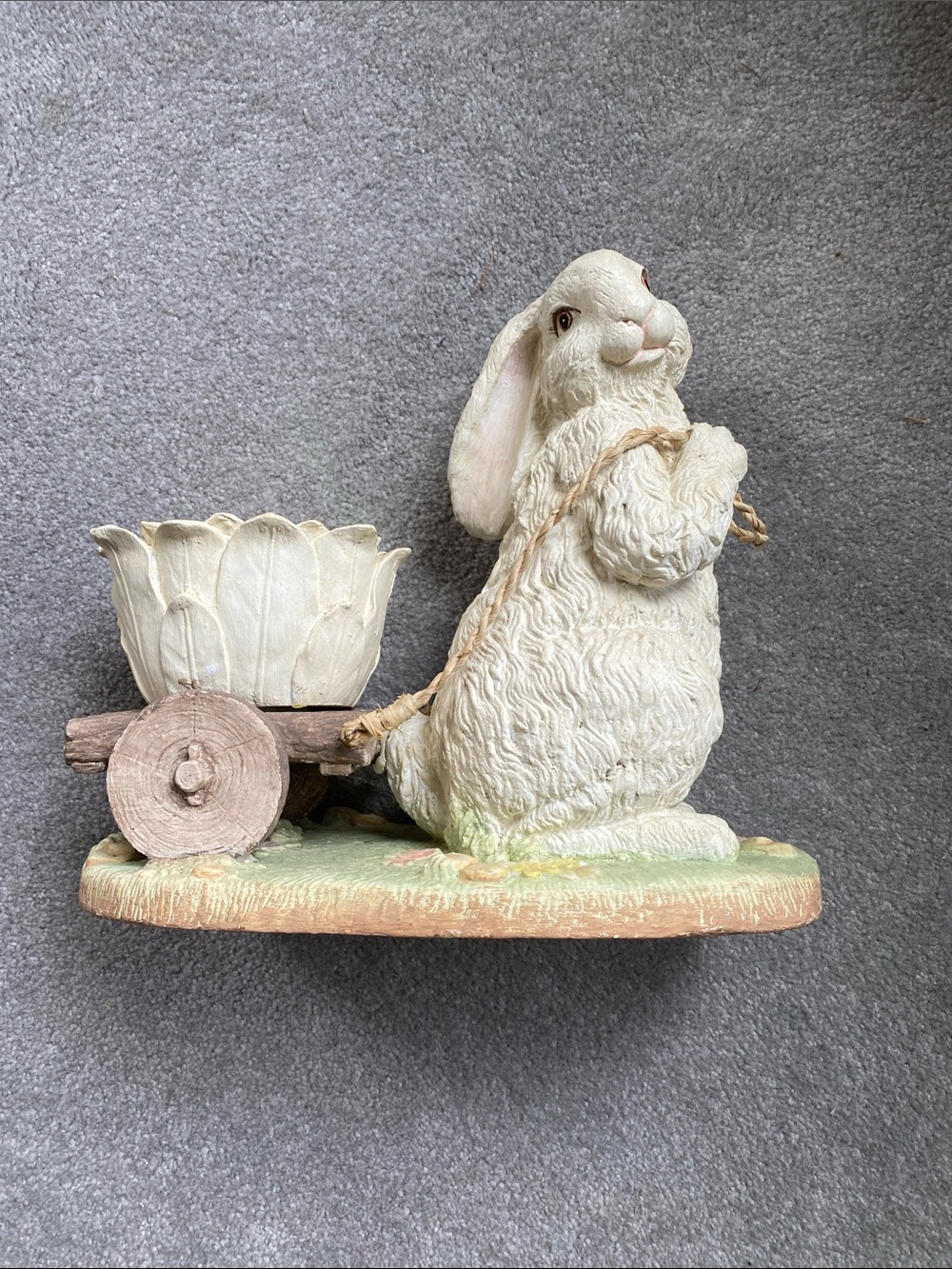 Vintage Whimsical Bunny Rabbit Pulling Cart Statue